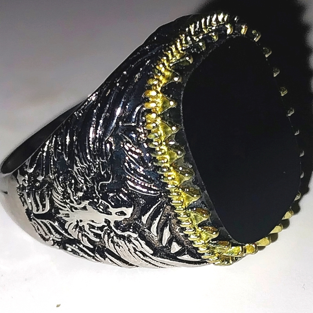 Retro Silver Gold and Black Men's Ring Sz 12 - Picture 6 of 9